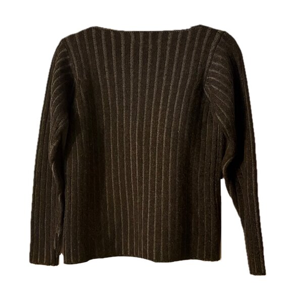 Jason Wu Ribbed Pattern Knit Cashmere Sweater Black Gray Boat Neck Womens S New - Picture 2 of 8